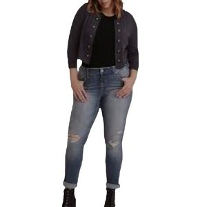Torrid Denim Jeans Hi-Rise Dark Blue Wash 5 Pocket Stretch Raw Hem